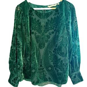 Soft Surroundings Vanetta Green Velour Top Women’s S Victorian Covered Buttons